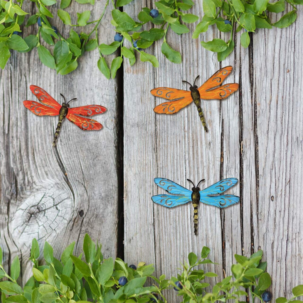 3 Pieces Metal Dragonfly Wall Decor Outdoor Garden Fence Art,Hanging Decorations for Living Room, Bedroom,